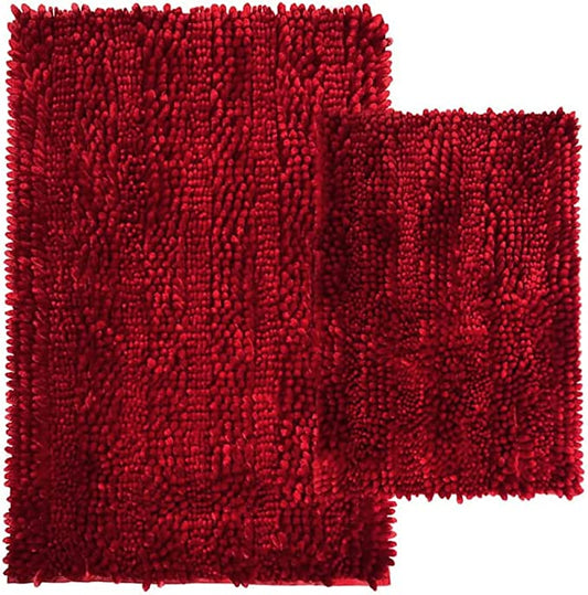 THALIA SODI 2 Chenille Bath Mats, 17" x 24" & 20" x 32", Red